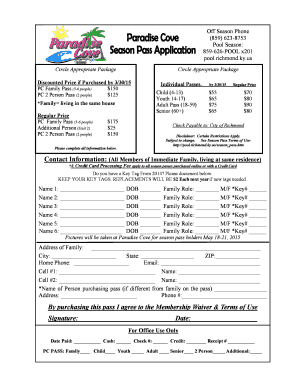 Paradise Cove Season Pass Application