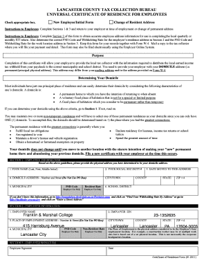 Lancaster County Universal Certificate of Residence