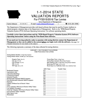 Iowa State Valuation Reports for FY2015/2016 Tax Levies