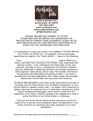 Tattoo Waiver and Consent Form