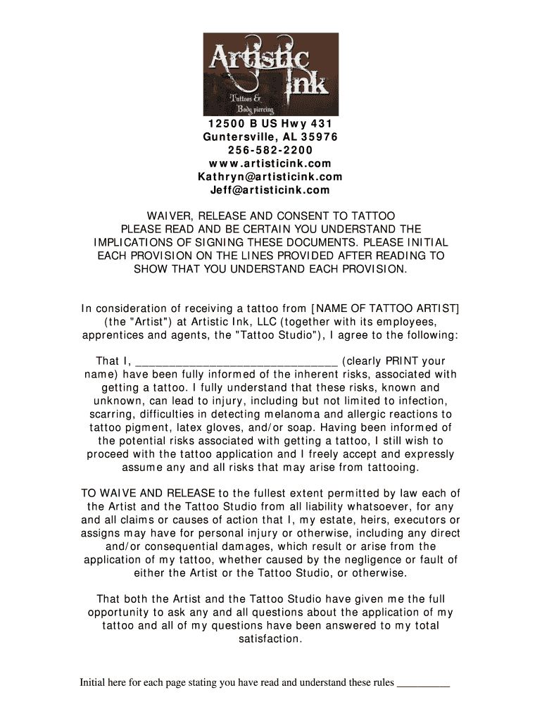 Fillable Online 12500 B US Hwy 431 Guntersville AL 35976 Artistic Ink