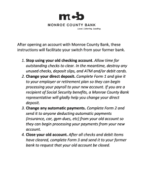 Monroe County Bank Account Switching Forms