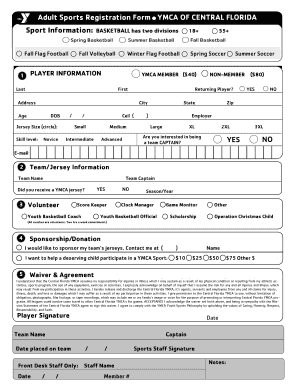 Adult Sports Registration Form