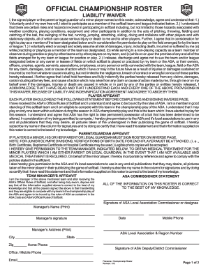 ASA Waiver and Roster Form