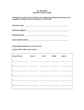 Business Emergency Contact Form