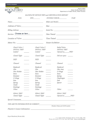 Backflow Device Test and Certification Report