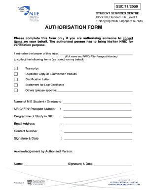 Student Services Centre Authorisation Form