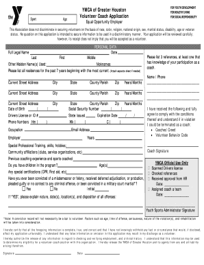 YMCA Volunteer Coach Application