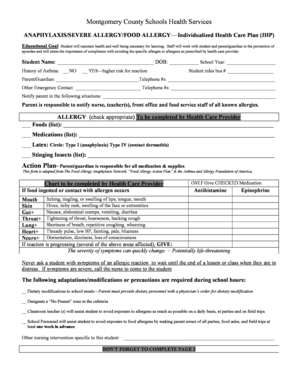 Montgomery County Schools Anaphylaxis Individualized Health Care Plan