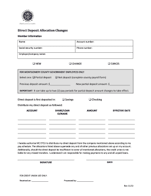 Montgomery County Direct Deposit Allocation Change Form