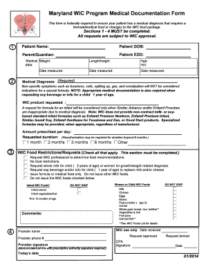 Maryland WIC Program Medical Documentation Form