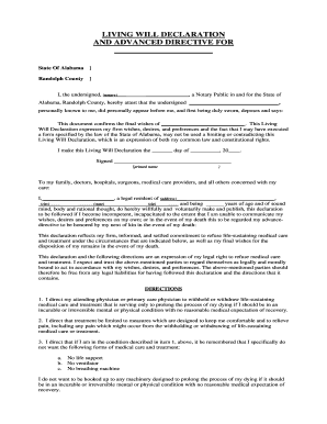Alabama Living Will Declaration and Advanced Directive