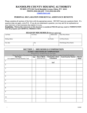 Personal Declaration for Rental Assistance Benefits