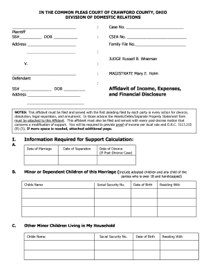 Ohio Affidavit of Income, Expenses, and Financial Disclosure