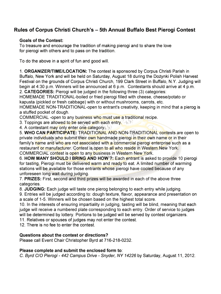 Fillable Online dozynki corpuschristibuffalo Rules of Corpus Christi ...
