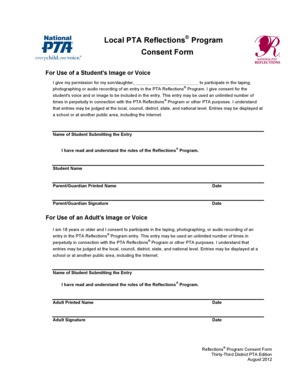 PTA Reflections Program Consent Form