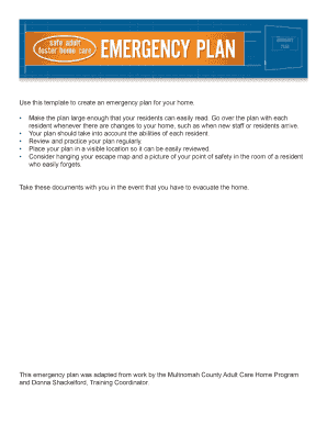 This emergency plan was adapted from work by the bb - Safe AFH Care - safeafhcare