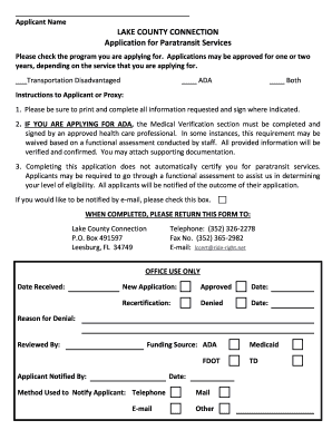 Lake County Paratransit Services Application