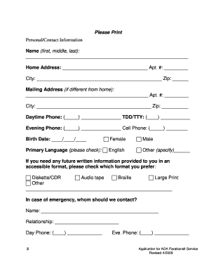 Application for ADA Paratransit Service