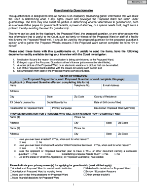 Texas Guardianship Questionnaire