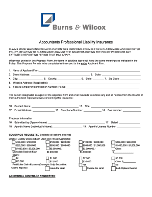 Accountants Professional Liability Insurance Proposal Form