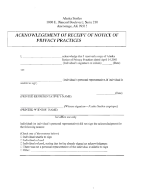 Alaska Smiles Privacy Practices Acknowledgment