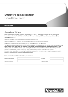 Employer's Application Form for Group Cancer Cover