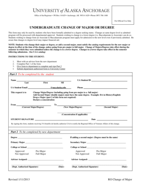 Undergraduate Change of Major or Degree Form
