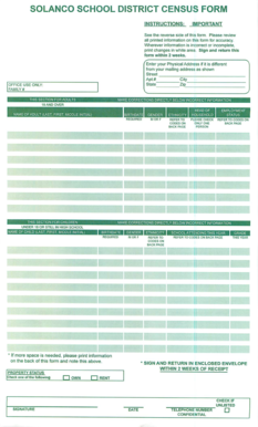 SOLANCO SCHOOL DISTRICT CENSUS FORM