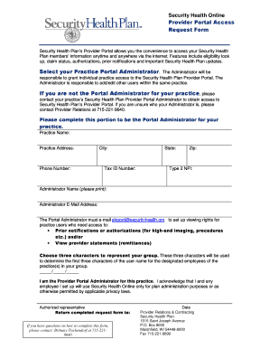 Security Health Provider Portal Access Request Form