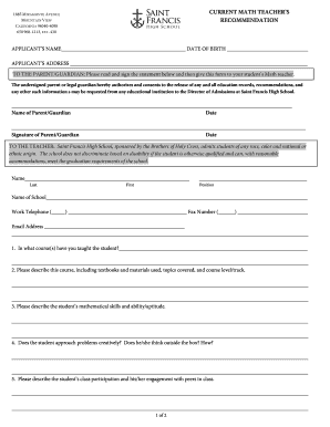 Current Math Teacher's Recommendation