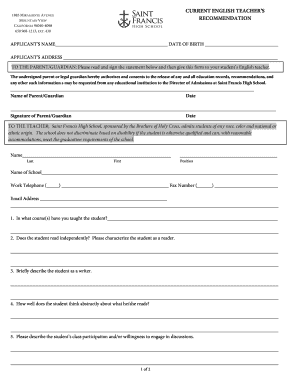 Current English Teacher's Recommendation