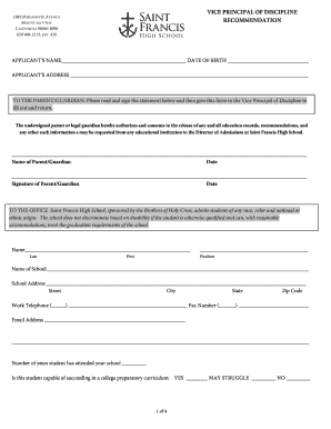 Vice Principal Discipline Recommendation Form