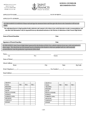 School Counselor Recommendation Form