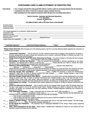 Purchasing Card Dispute Form