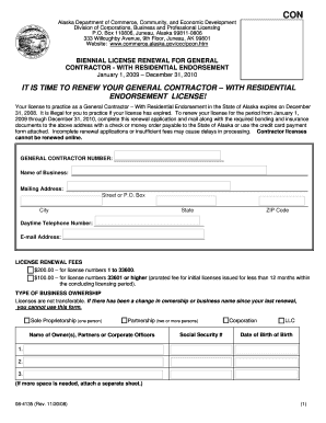 Alaska General Contractor License Renewal with Residential Endorsement