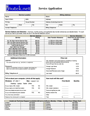 Inutek Internet Service Application Form