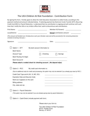 UEA Children At Risk Foundation Contribution Form