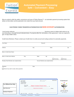 Tuition Express Bank Authorization Form