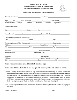 Holiday Heart & Vascular Insurance Verification Form