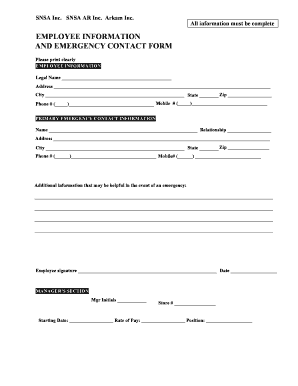 New hire employee information form pdf - new hire emergency contact form