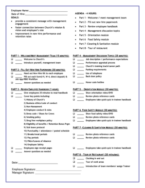 Church's Restaurant New Hire Orientation Form