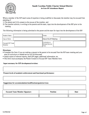 In-Lieu-Of Attendance Report for IEP Team Member