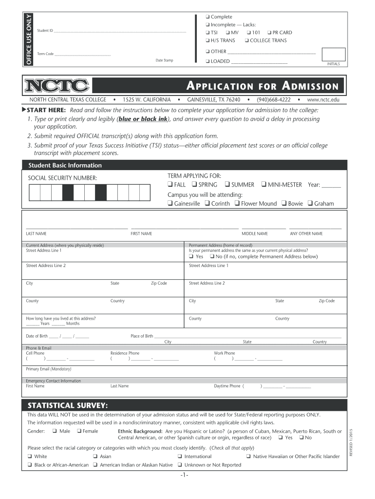 admission form nctc Preview on Page 1