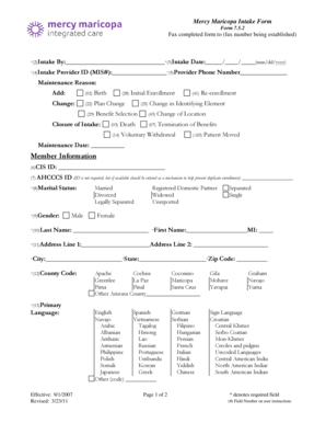 Mercy Maricopa Intake Form