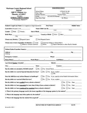 Maricopa County Regional School District Enrollment Form