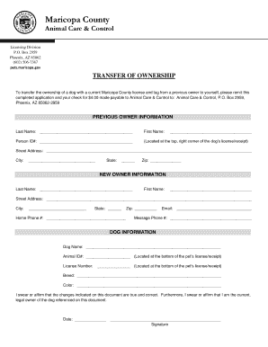 Maricopa County Dog Ownership Transfer Form