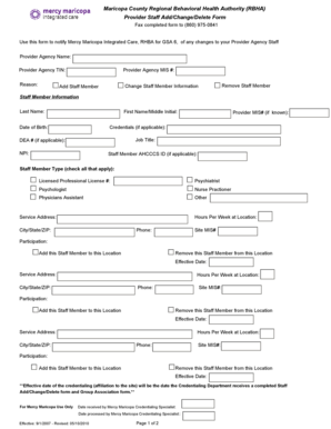 Provider Staff Add/Change/Delete Form