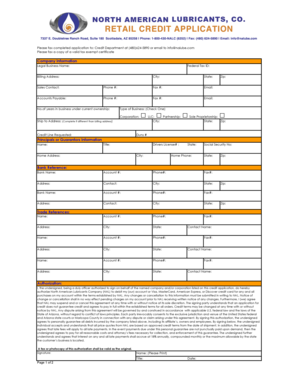 North American Lubricants Credit Application