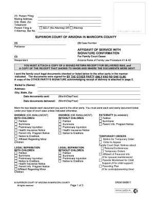Arizona Affidavit of Service with Signature Confirmation